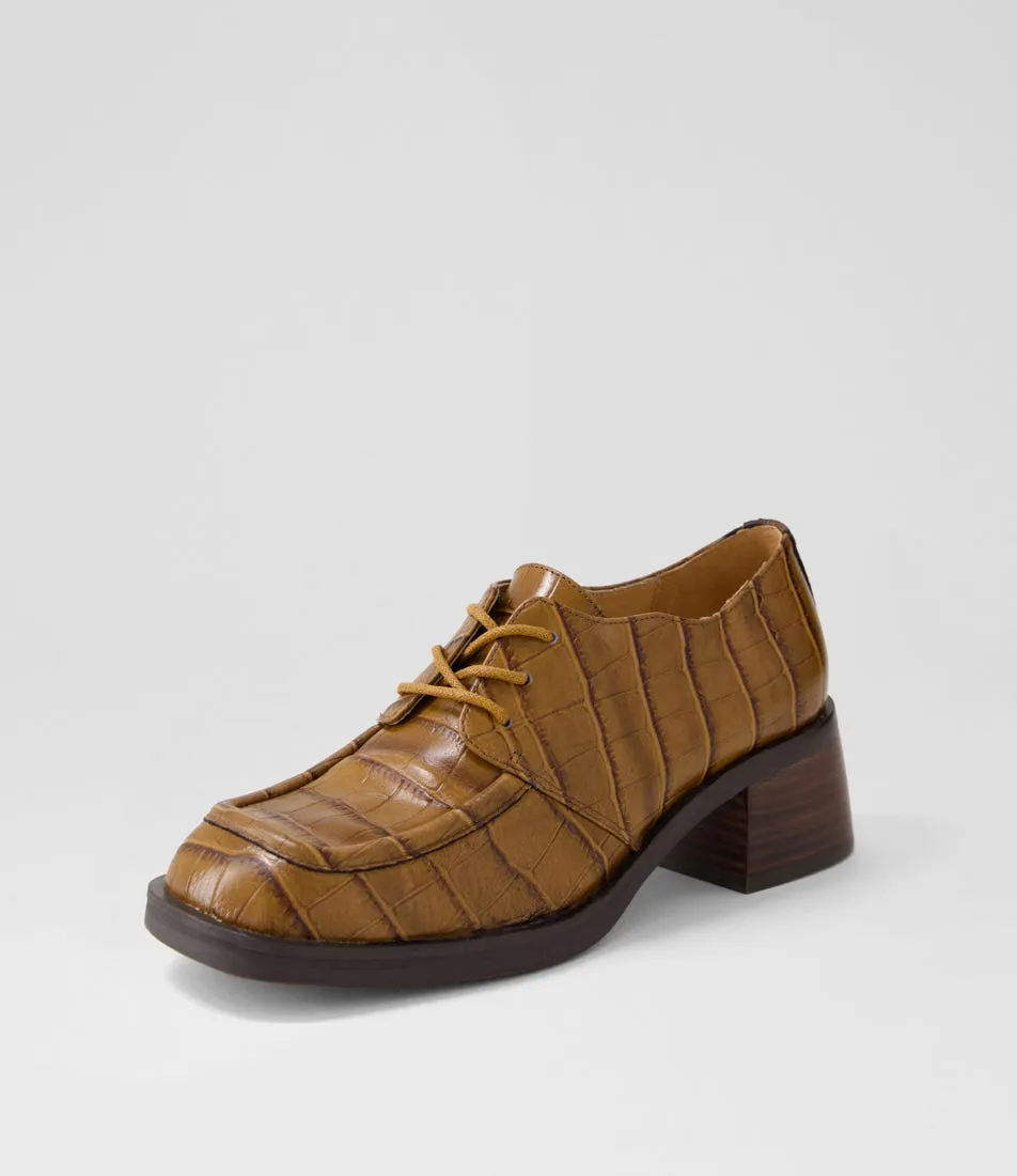 DJANGO & JULIETTE Eavan Coffee Croc Leather Heels