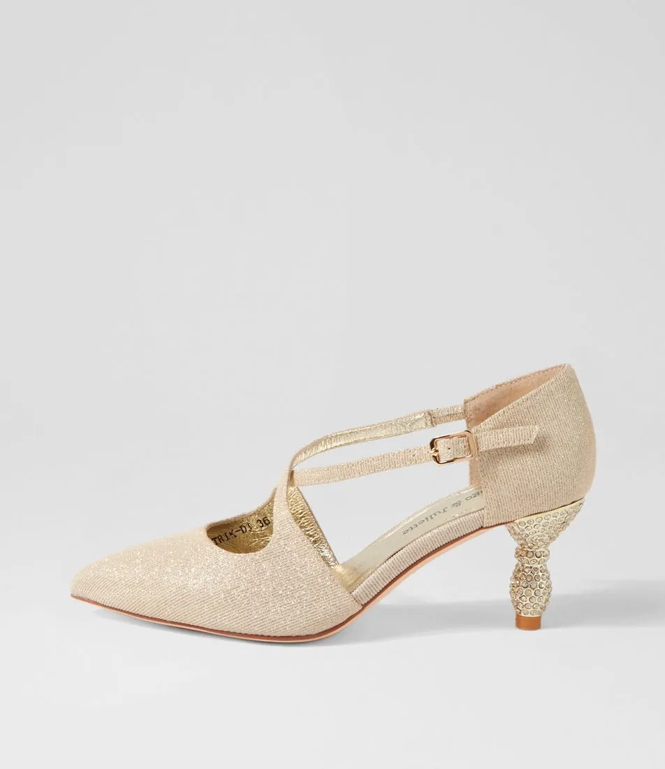 DJANGO & JULIETTE Electrik Pale Gold Sparkle Fabric Heels