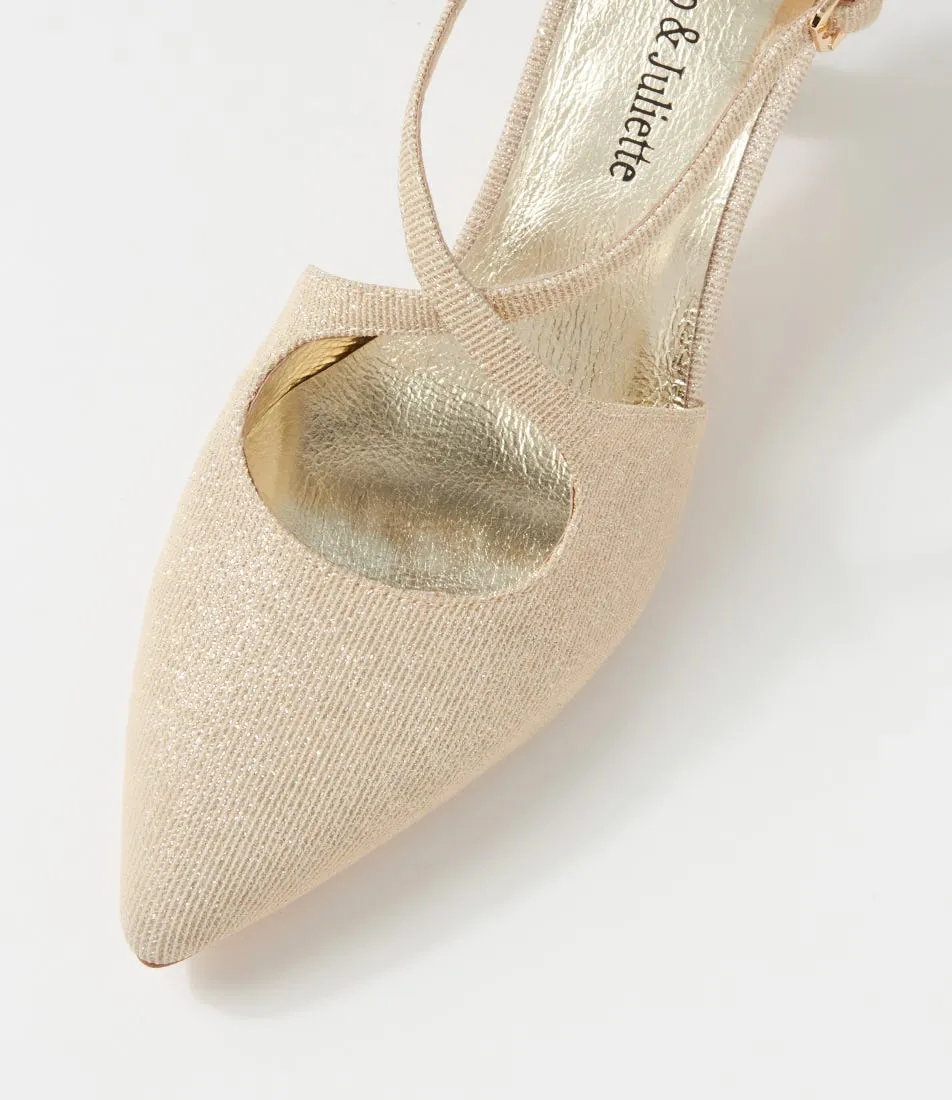 DJANGO & JULIETTE Electrik Pale Gold Sparkle Fabric Heels