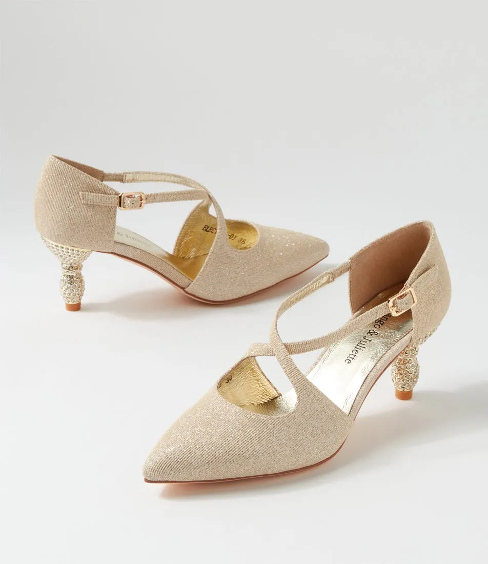 DJANGO & JULIETTE Electrik Pale Gold Sparkle Fabric Heels