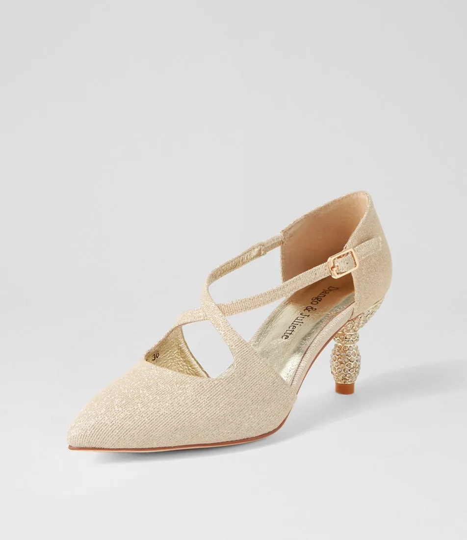 DJANGO & JULIETTE Electrik Pale Gold Sparkle Fabric Heels