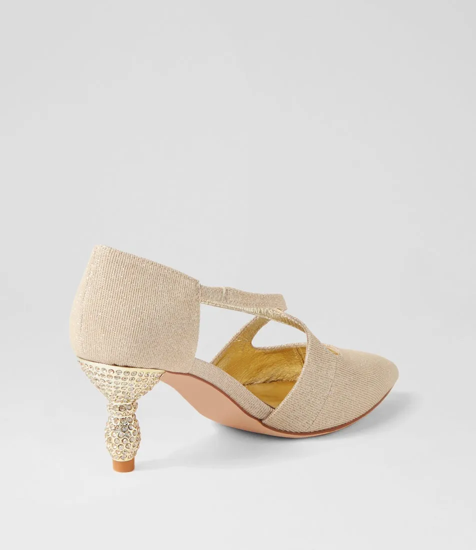 DJANGO & JULIETTE Electrik Pale Gold Sparkle Fabric Heels