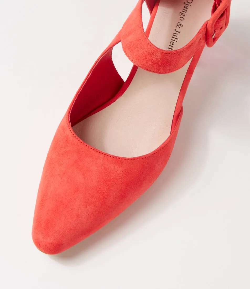 DJANGO & JULIETTE Happie Melon Suede Mary Jane Heels