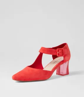 DJANGO & JULIETTE Happie Melon Suede Mary Jane Heels