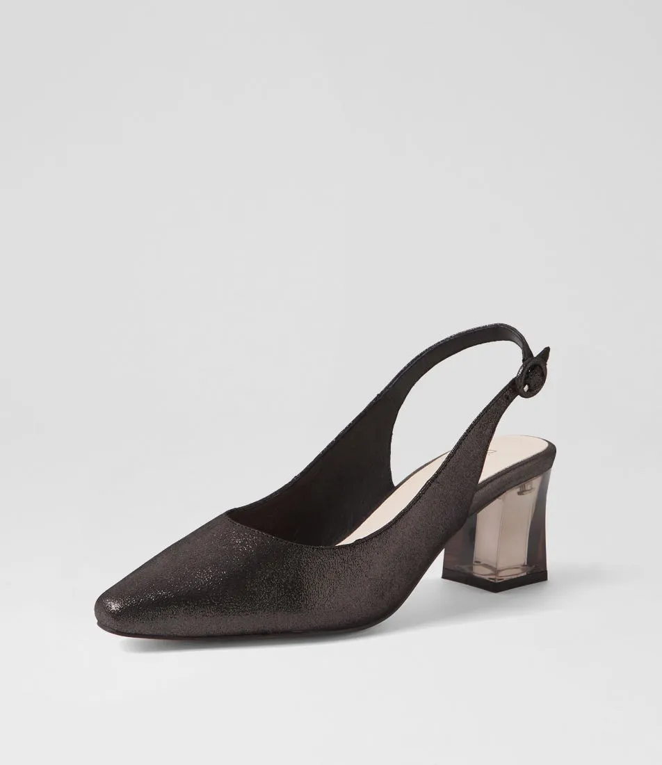 DJANGO & JULIETTE Hinnis Black Shimmer Leather Heels