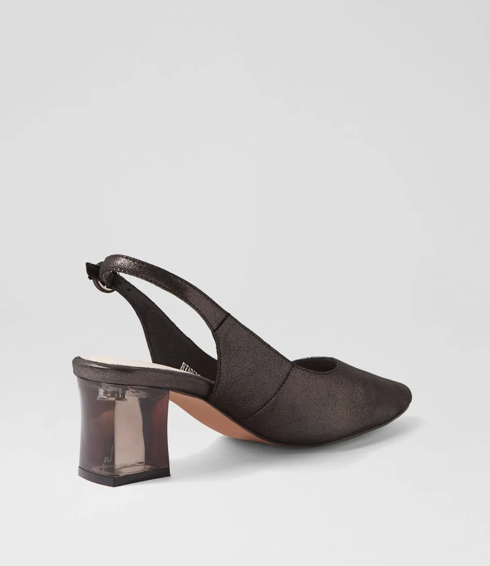 DJANGO & JULIETTE Hinnis Black Shimmer Leather Heels