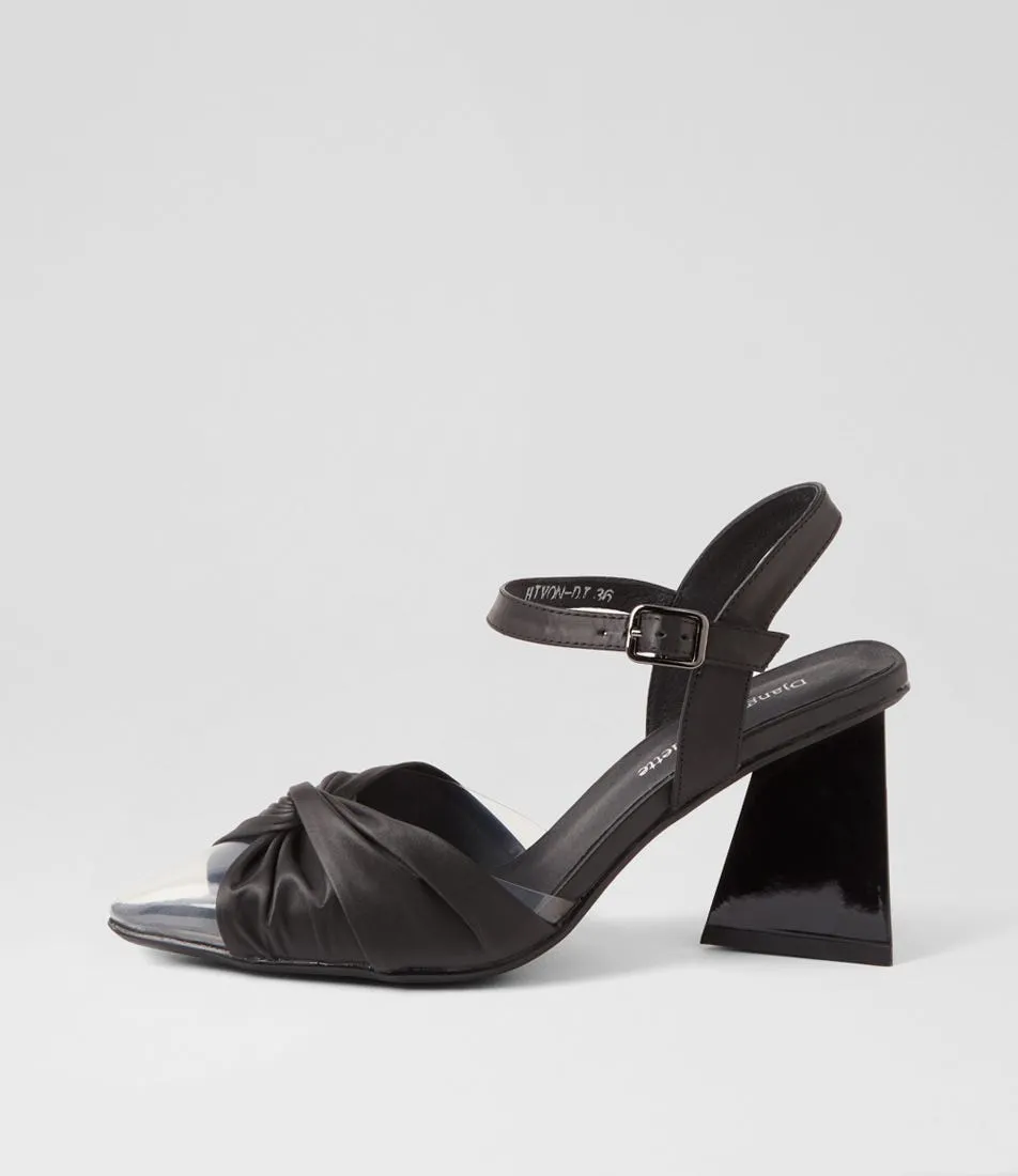 DJANGO & JULIETTE Hivon Clear Black Satin Vinylite Leather Heels