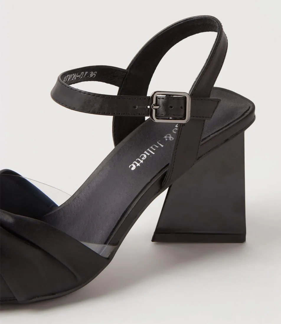 DJANGO & JULIETTE Hivon Clear Black Satin Vinylite Leather Heels