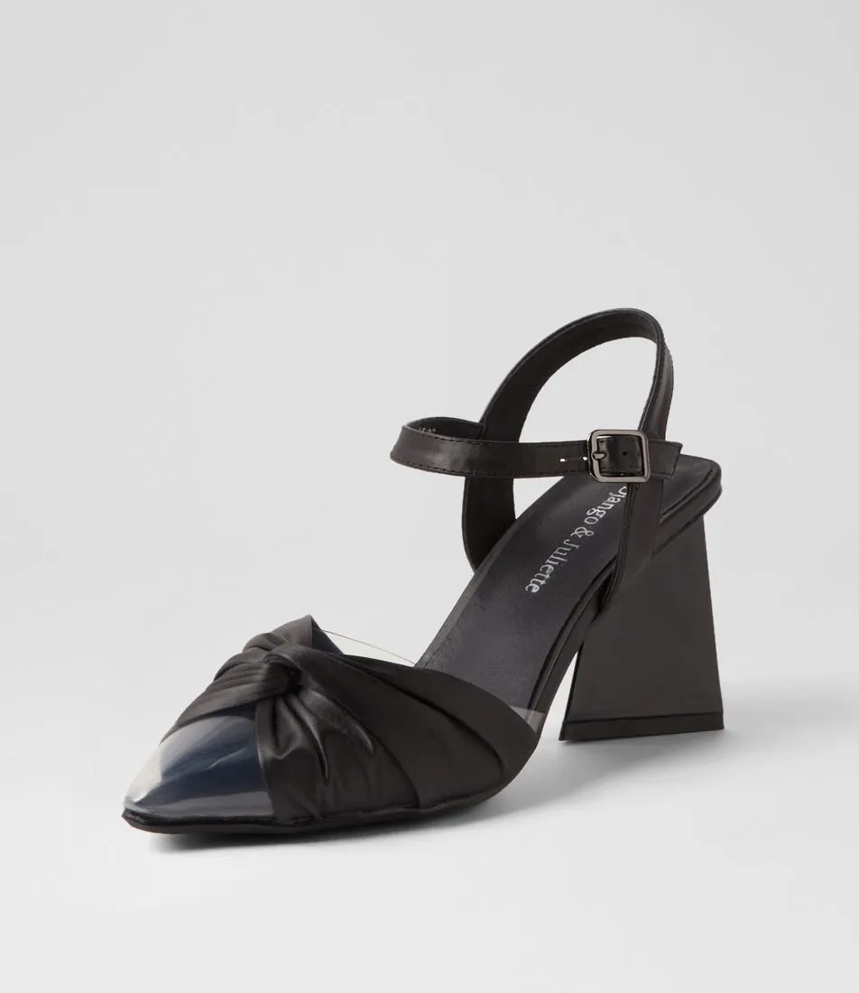 DJANGO & JULIETTE Hivon Clear Black Satin Vinylite Leather Heels