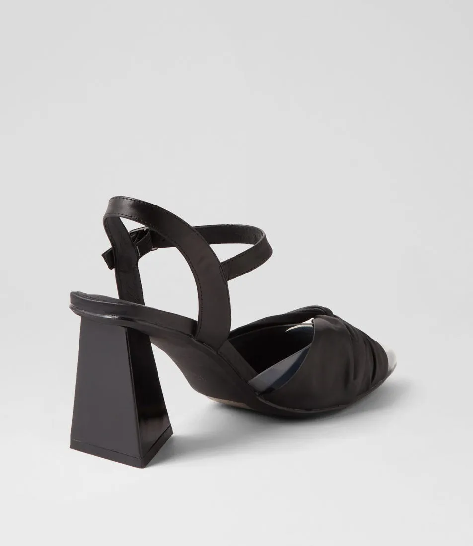 DJANGO & JULIETTE Hivon Clear Black Satin Vinylite Leather Heels