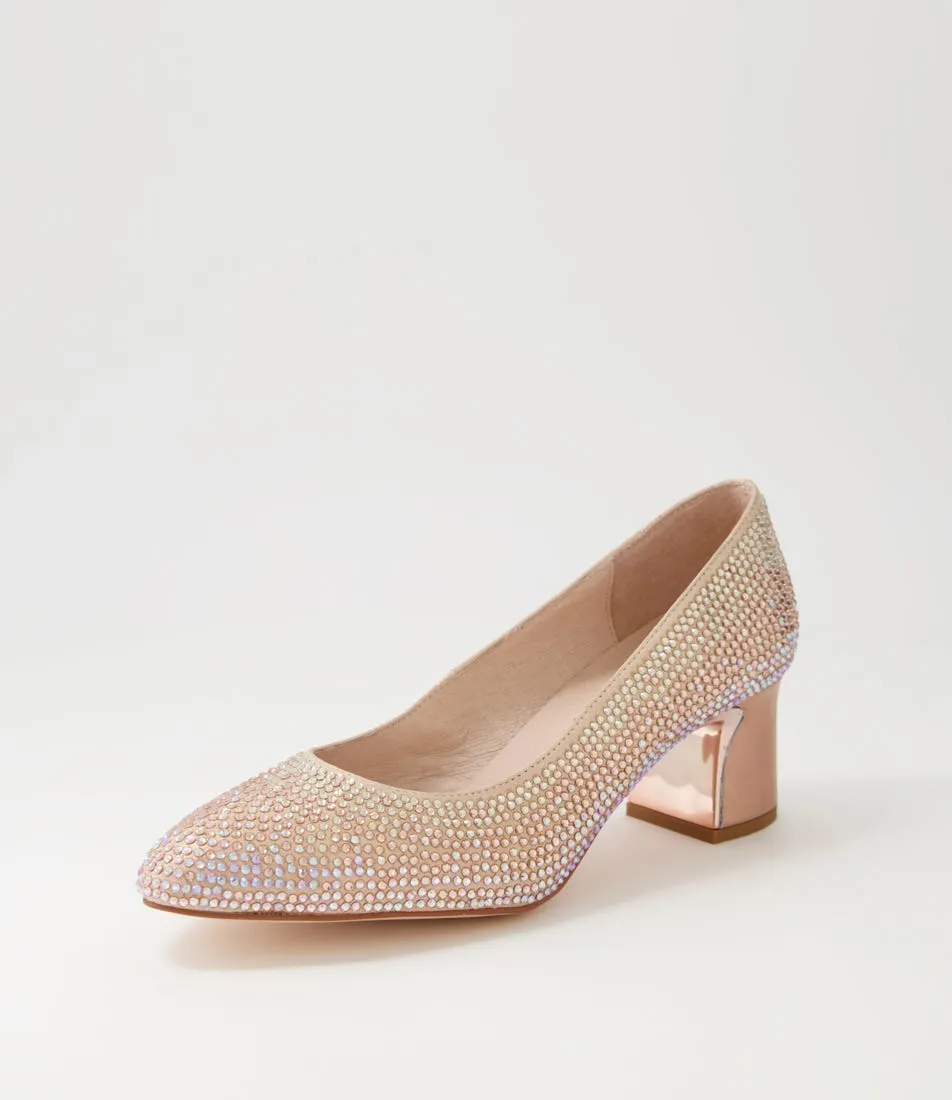 DJANGO & JULIETTE Jenice Rose Gold Petrol Leather Heels