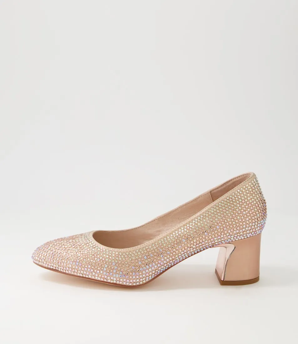 DJANGO & JULIETTE Jenice Rose Gold Petrol Leather Heels