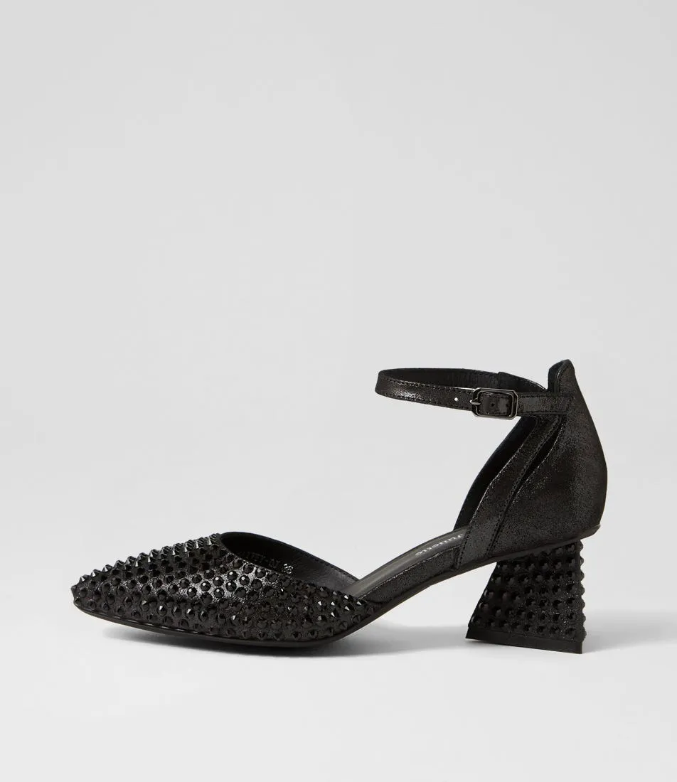 DJANGO & JULIETTE Matvey Black Shimmer Leather Jewels Heels