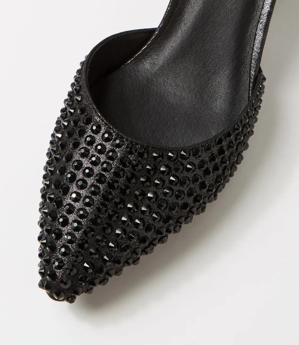 DJANGO & JULIETTE Matvey Black Shimmer Leather Jewels Heels