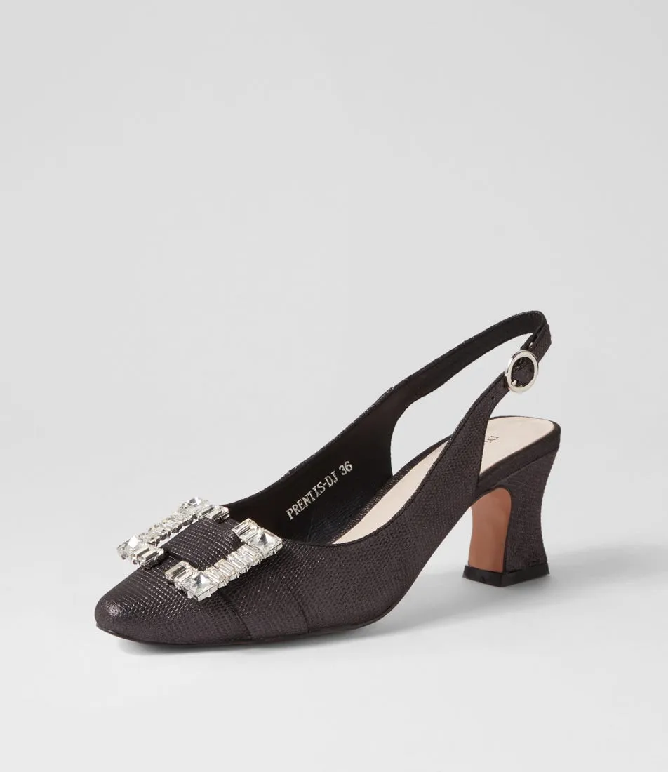 DJANGO & JULIETTE Prentis Black Lizard Shimmer Leather Heels