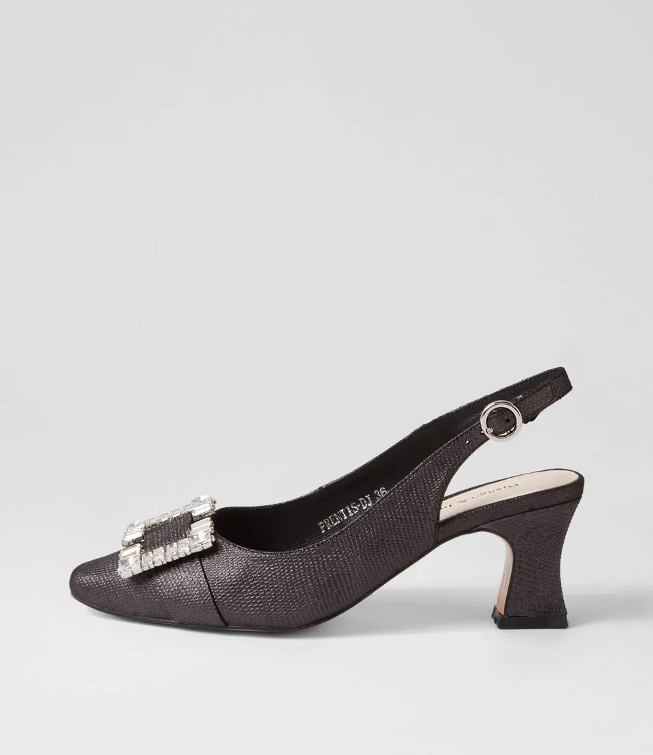 DJANGO & JULIETTE Prentis Black Lizard Shimmer Leather Heels