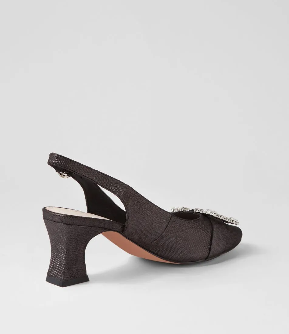 DJANGO & JULIETTE Prentis Black Lizard Shimmer Leather Heels