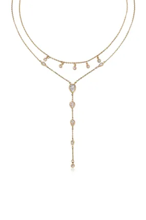 Draped in Bezel Crystal 18k Gold Plated Lariat Necklace Set