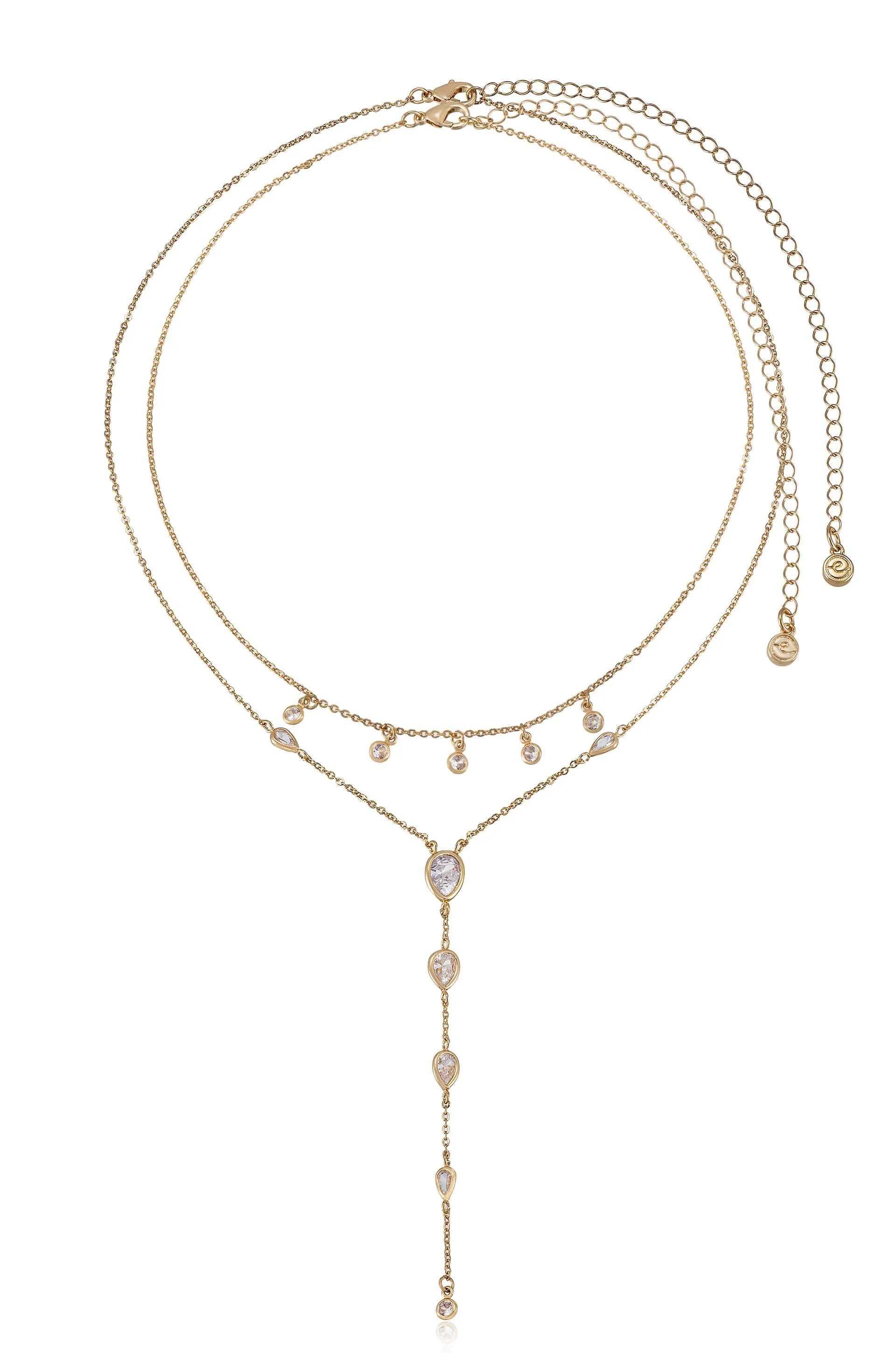 Draped in Bezel Crystal 18k Gold Plated Lariat Necklace Set