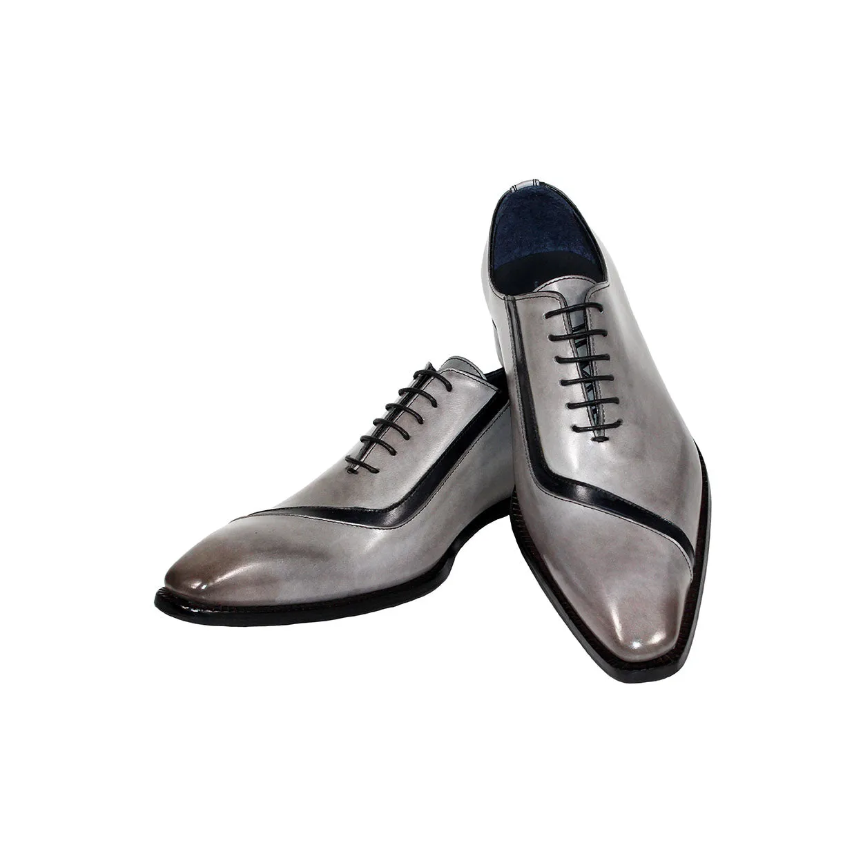 Duca Torre Light Grey/Black Calf-Skin Leather Oxford Shoes for Men