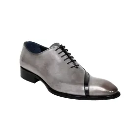 Duca Torre Light Grey/Black Calf-Skin Leather Oxford Shoes for Men