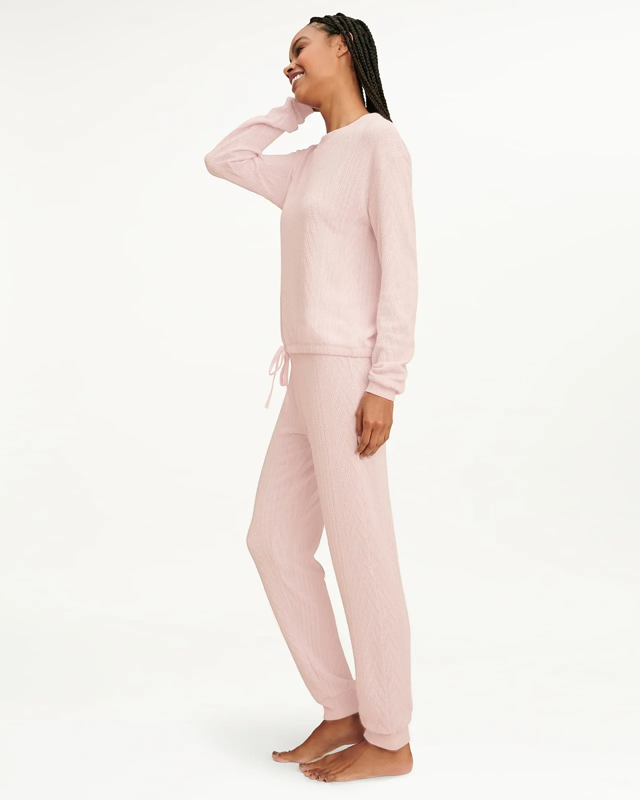 Ella Cable Knit Set in Soft Pink