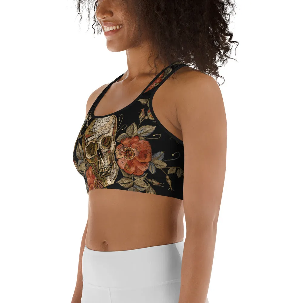 Embroidery Print Skull Sports Bra