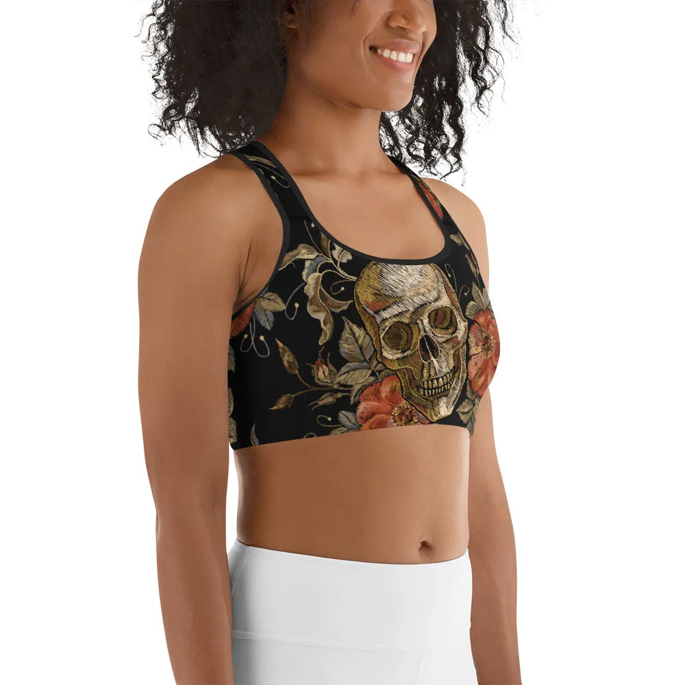 Embroidery Print Skull Sports Bra