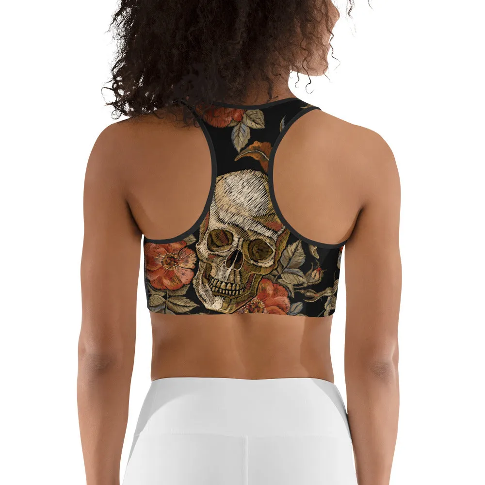 Embroidery Print Skull Sports Bra