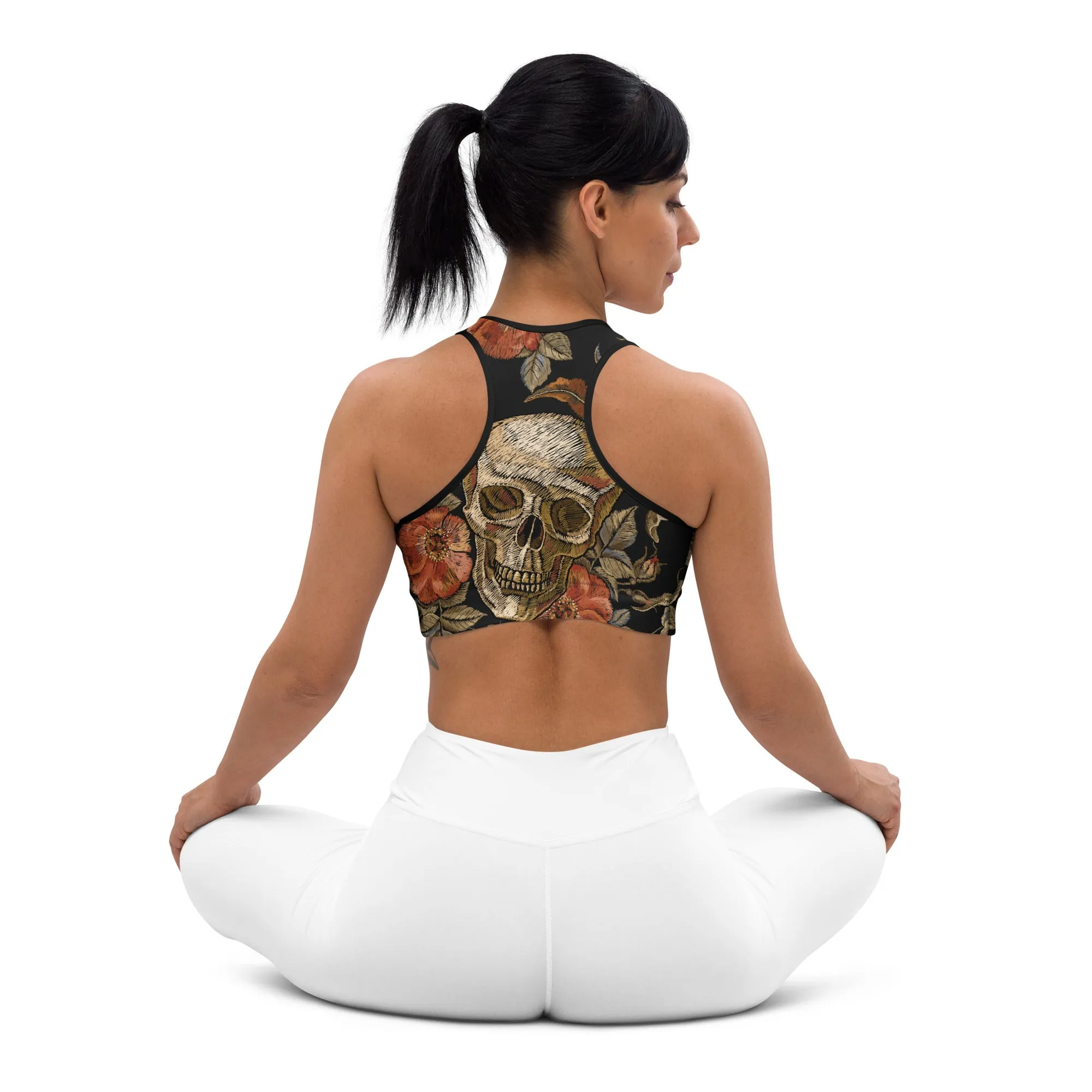 Embroidery Print Skull Sports Bra