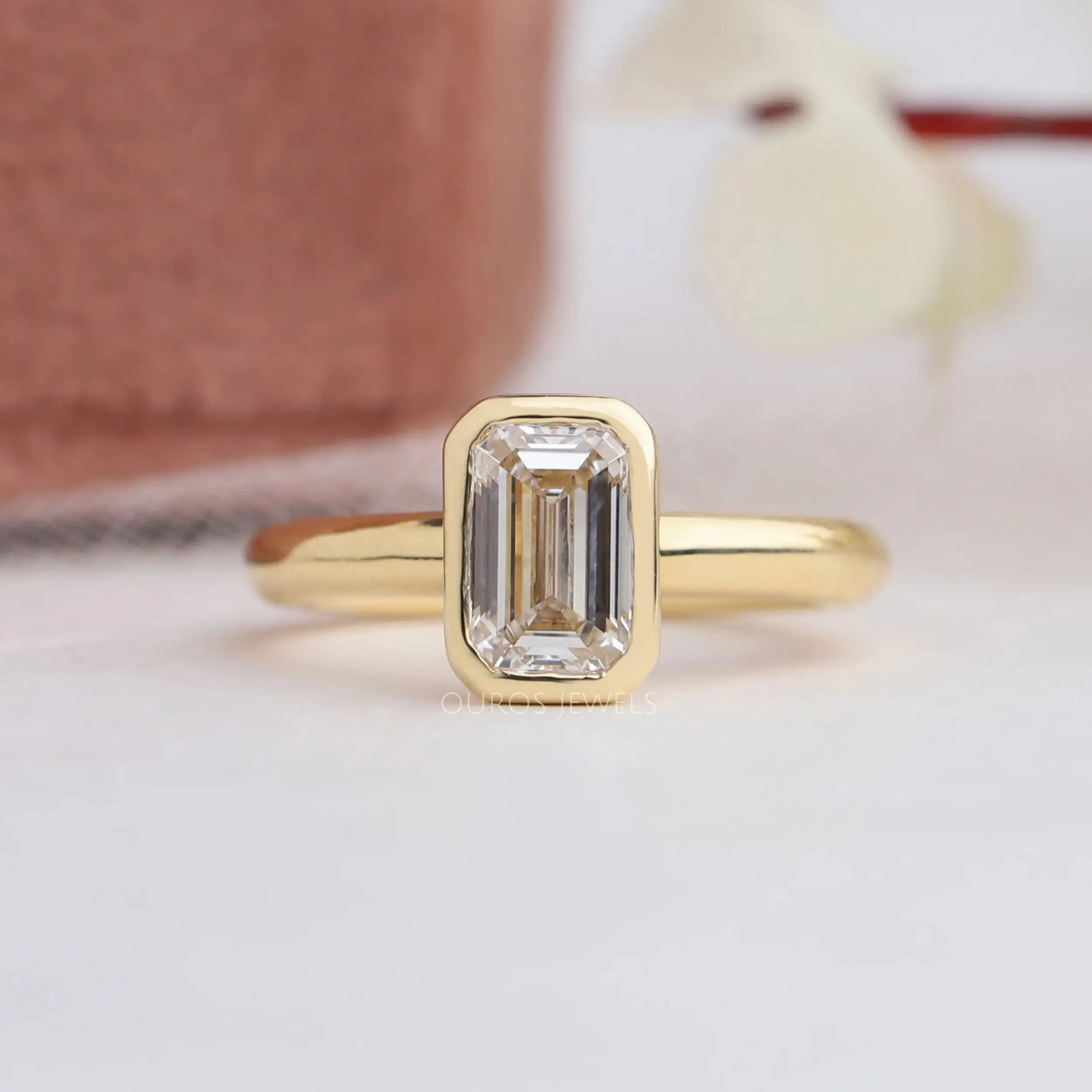 Emerald Cut Diamond Bezel Set Solitaire Ring