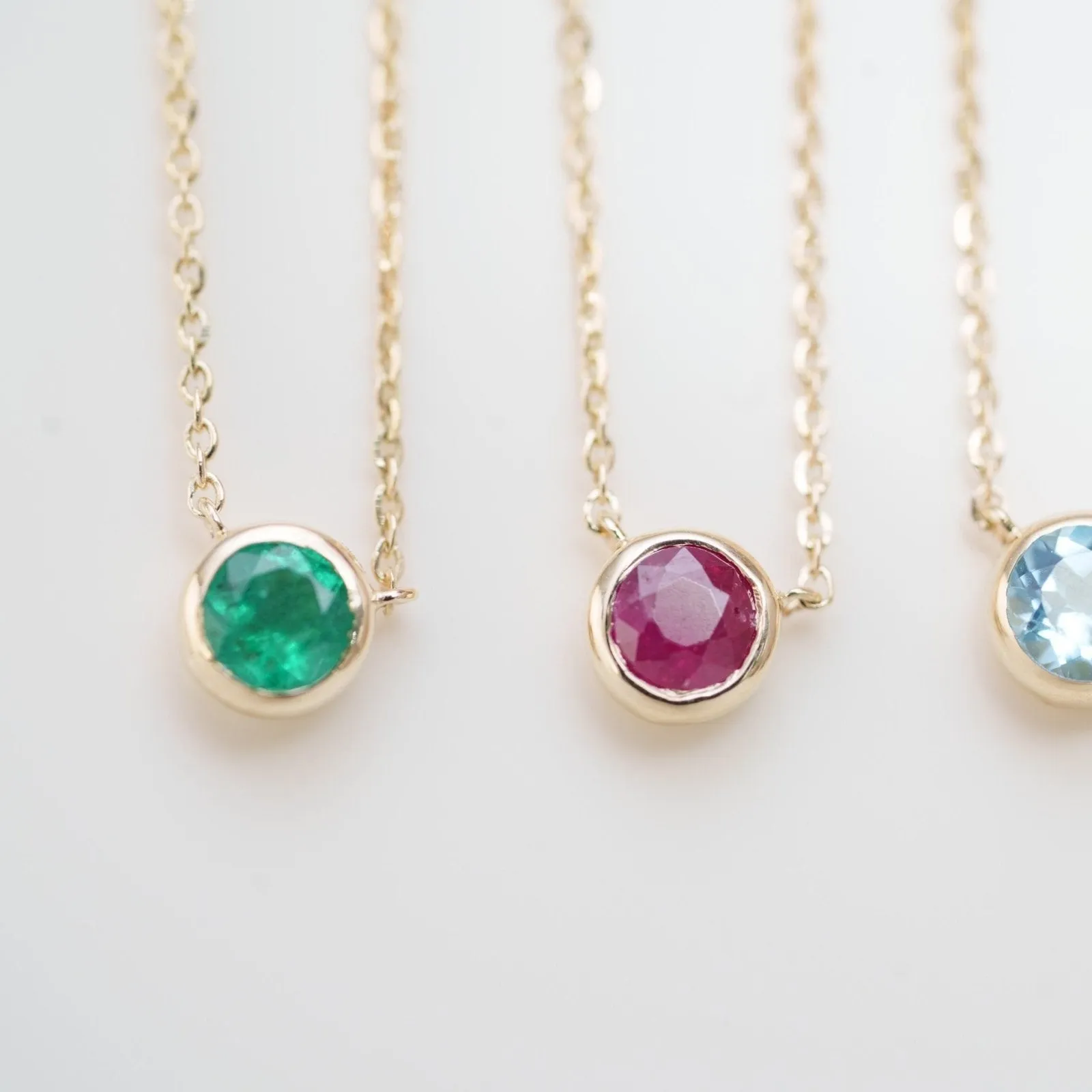 Emerald Station Necklace Bezel Set in 14k Gold