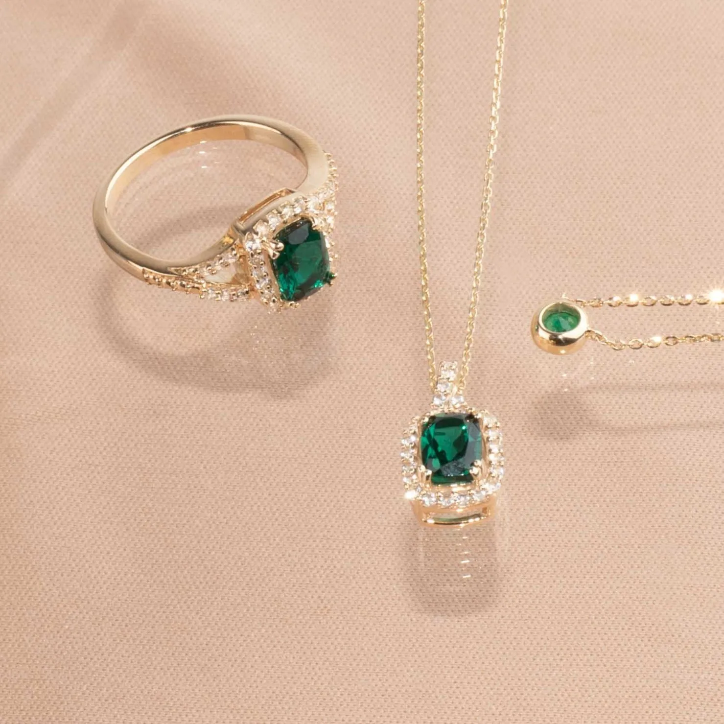 Emerald Station Necklace Bezel Set in 14k Gold