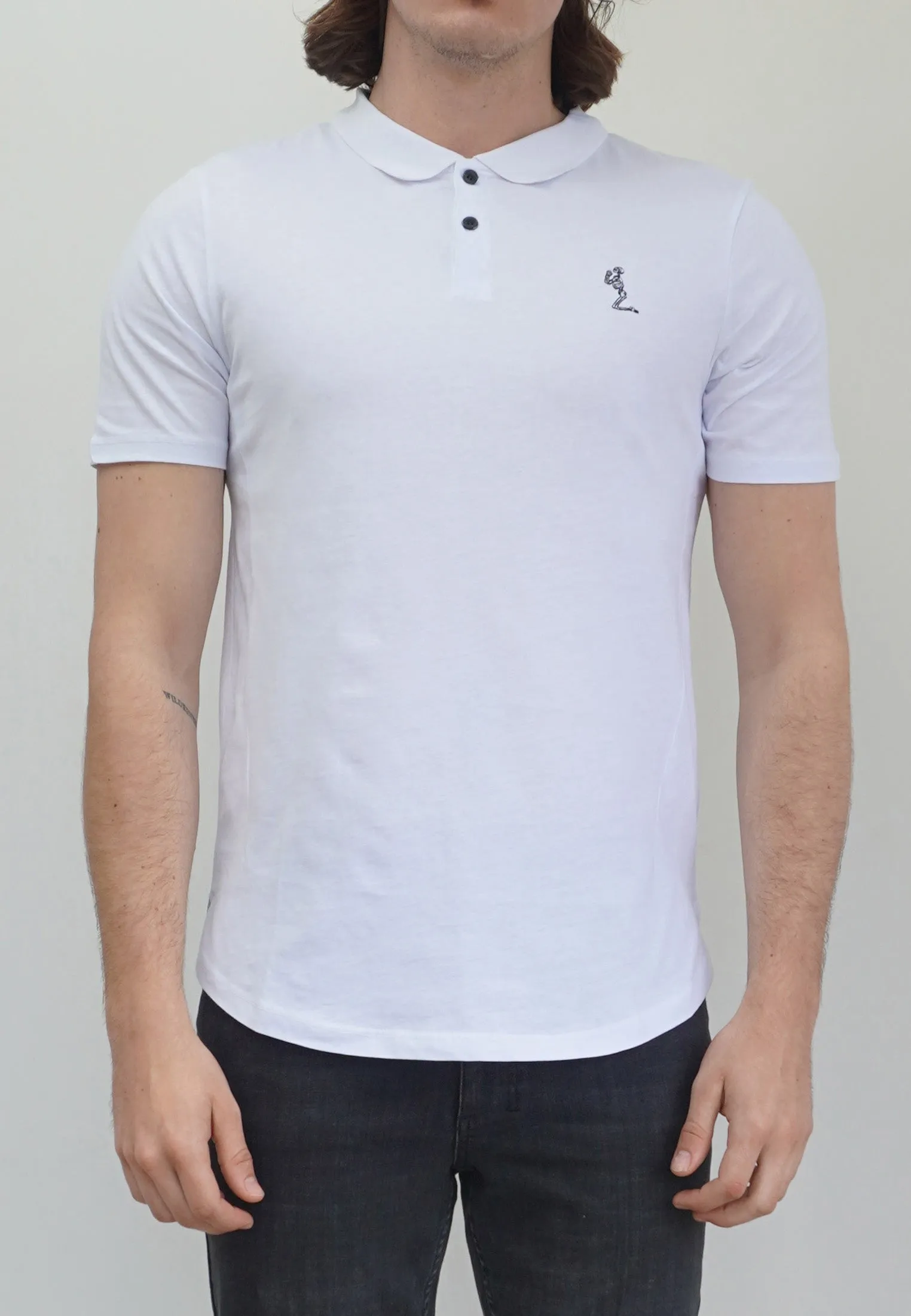 ESSENTIAL CURVED HEM WHITE POLO SHIRT