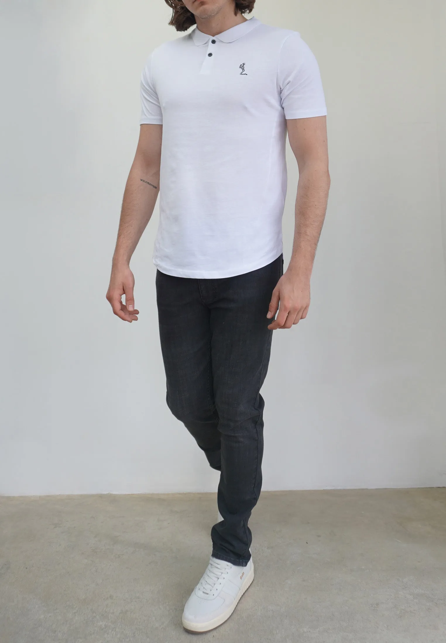 ESSENTIAL CURVED HEM WHITE POLO SHIRT