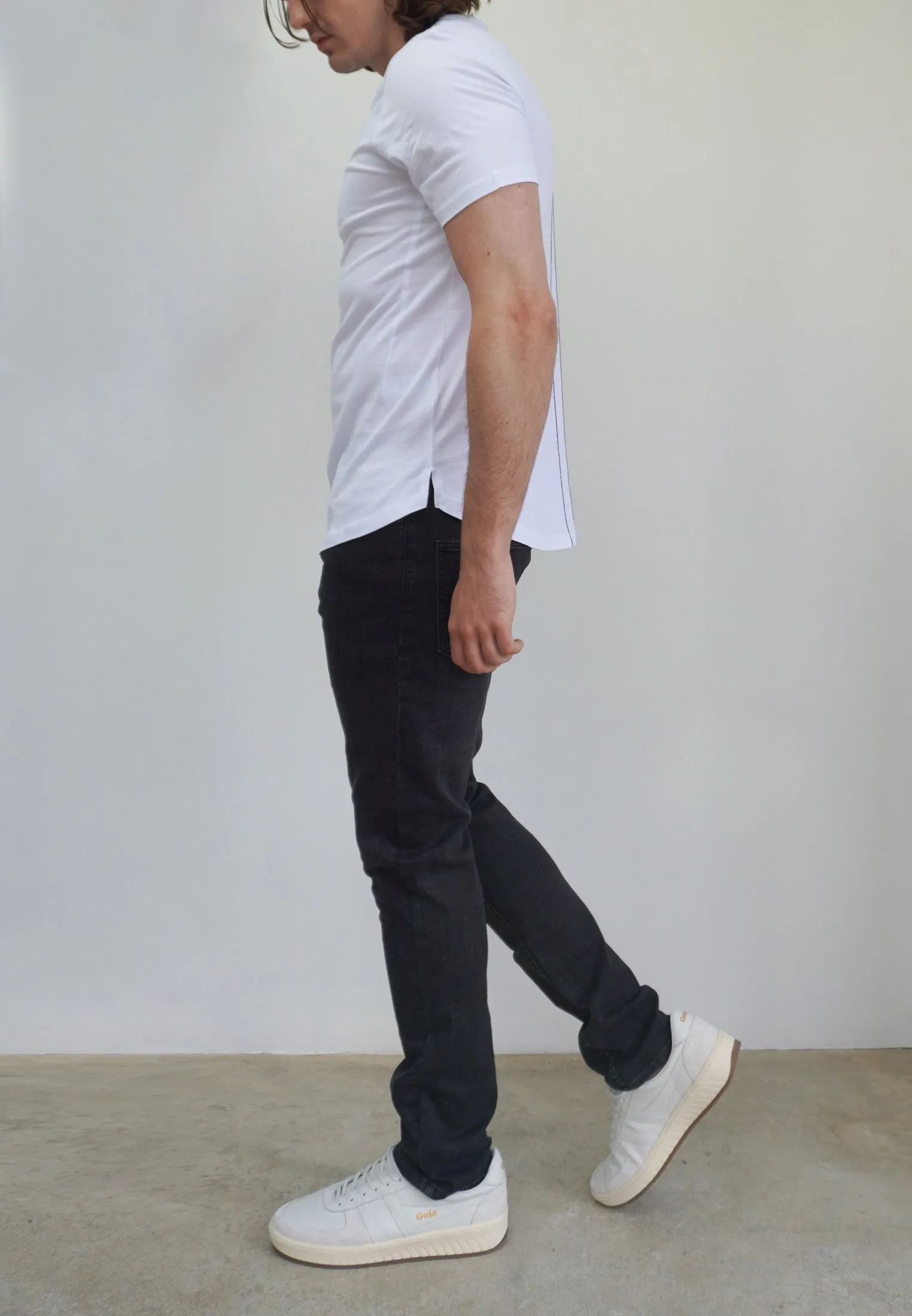 ESSENTIAL CURVED HEM WHITE POLO SHIRT