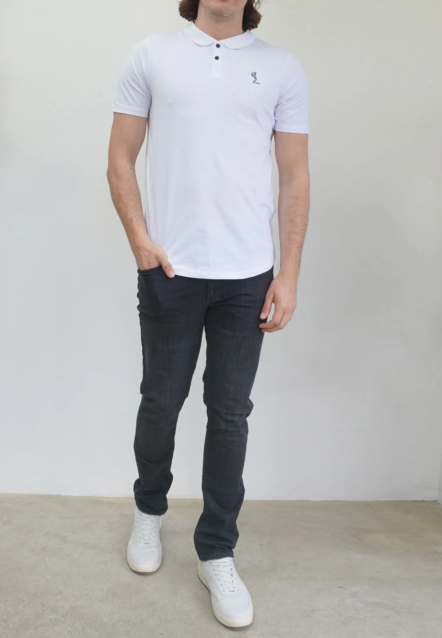 ESSENTIAL CURVED HEM WHITE POLO SHIRT