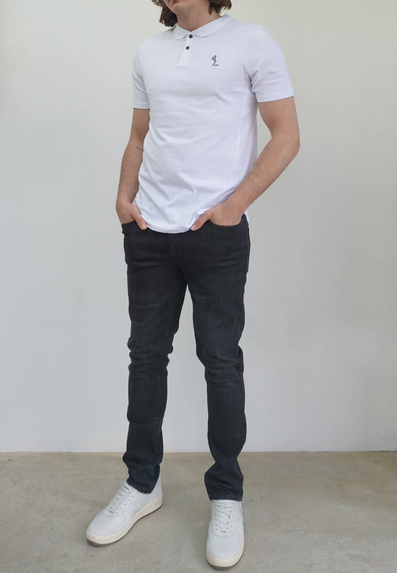 ESSENTIAL CURVED HEM WHITE POLO SHIRT