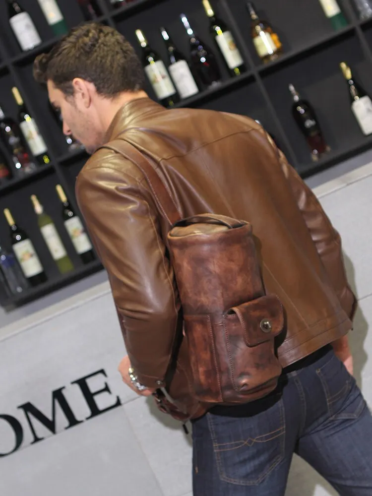 Vintage Leather Crossbody Bag for Men - European American Style