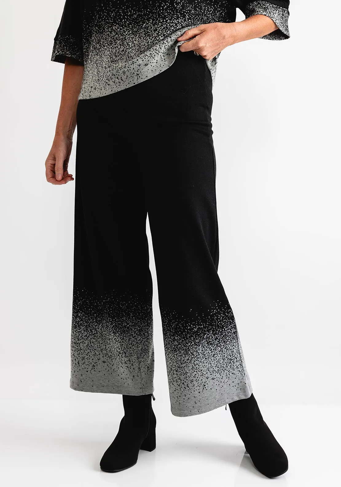 Ever Sassy Ombre Effect Wide Leg Trousers, Black