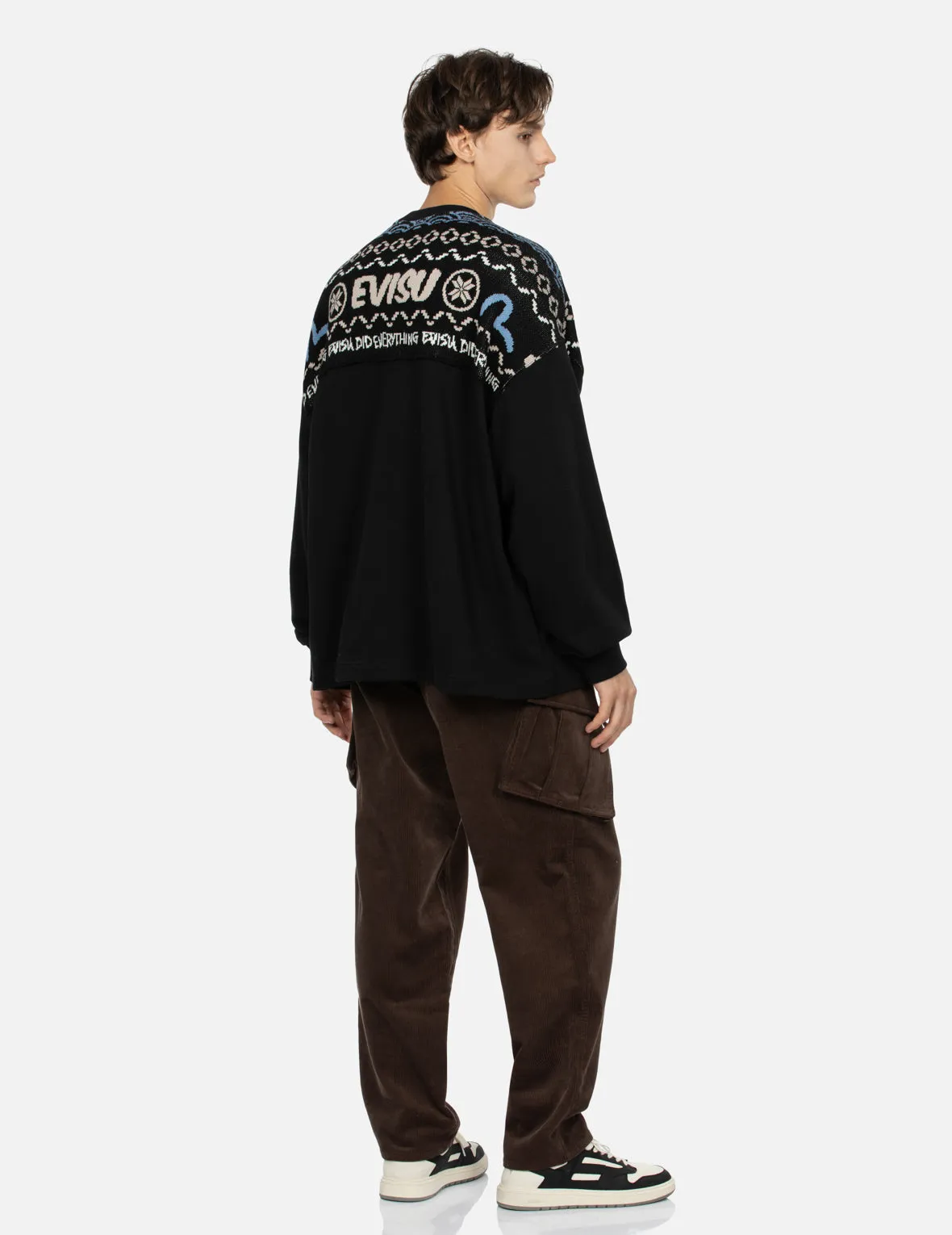 Fair Isle Pattern Knit-panelled Relax Fit Sweatshirt