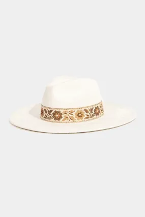 Flower Ribbon Ivory Fedora Hat