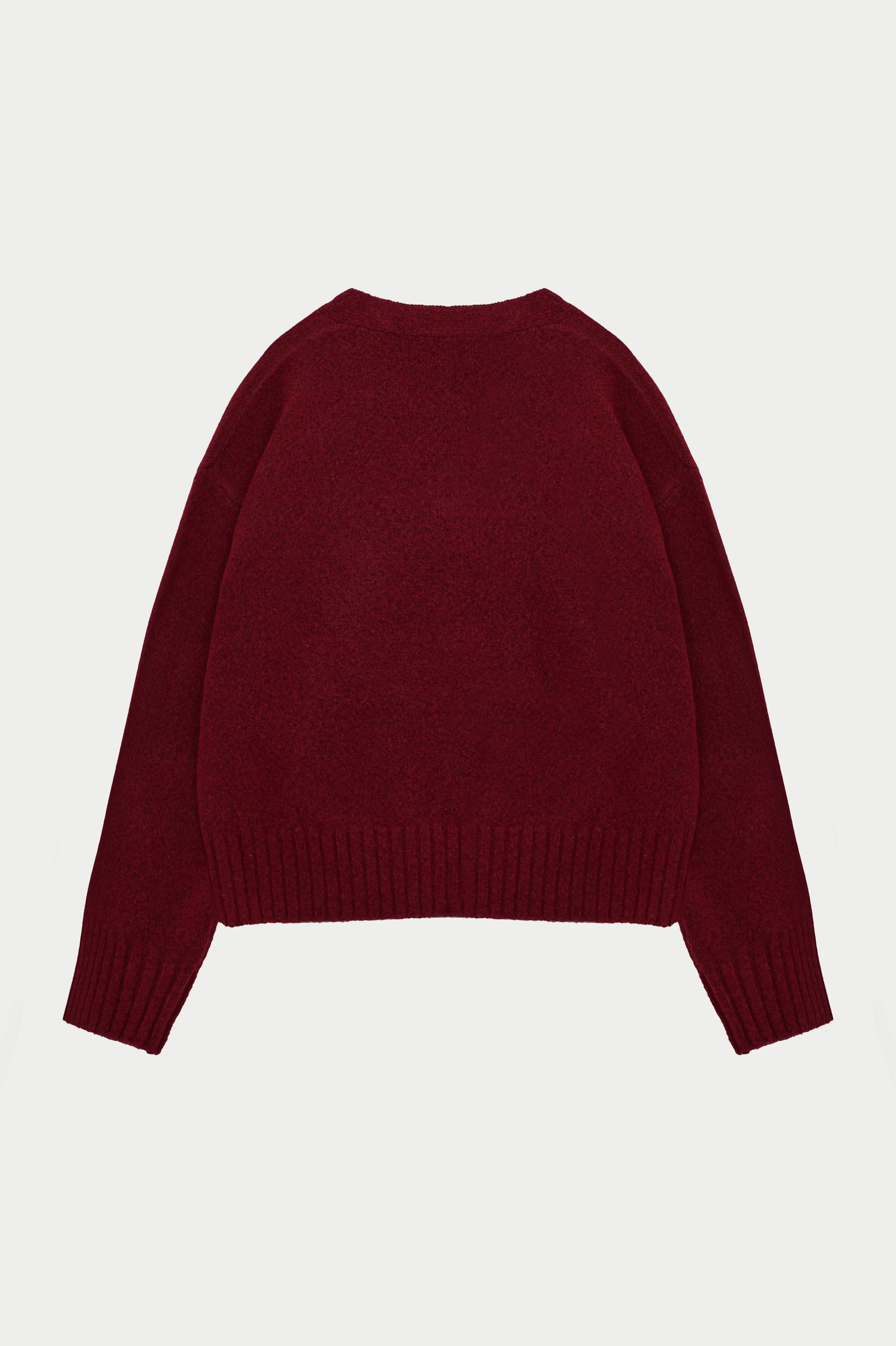 FLUFFY KNIT EMBLEM EMBROIDERED CREW - BURGUNDY