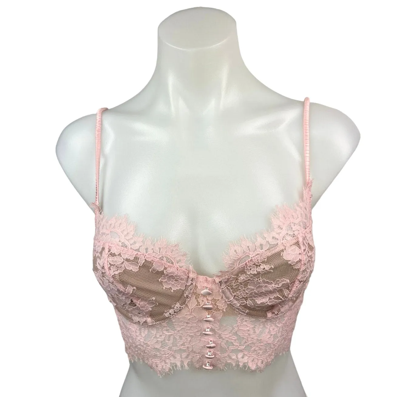 For Love & Lemons Faye Pink Lace Bustier Cami Camisole Crop Tank Bra Top Size XS