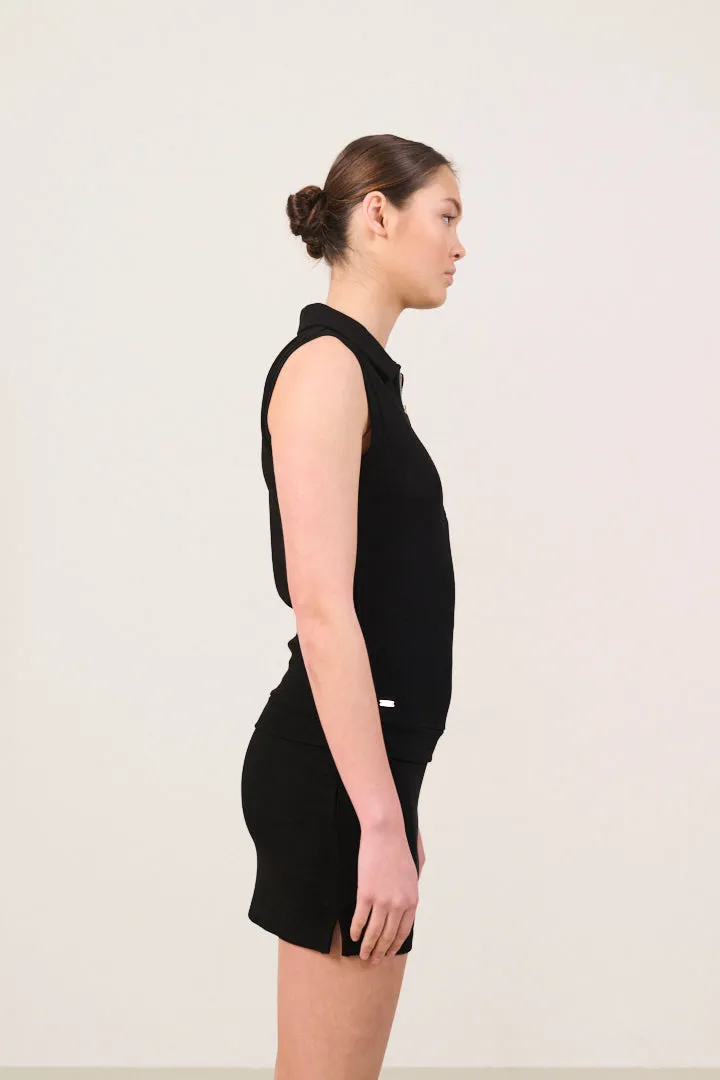 FOREST ESSENTIEL sleeveless polo - Black