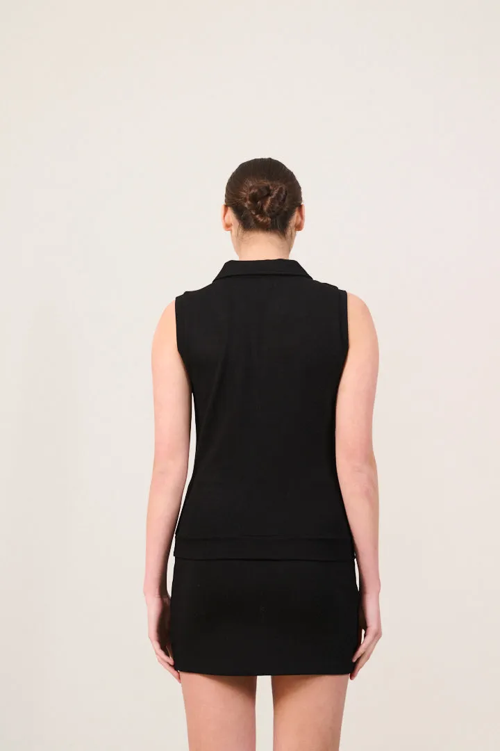 FOREST ESSENTIEL sleeveless polo - Black