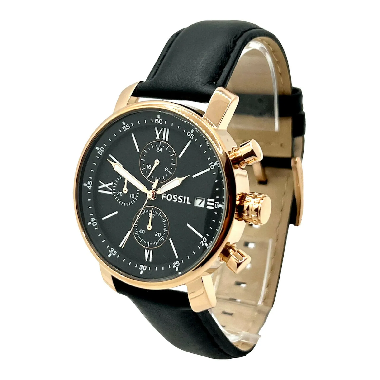 Fossil Men's Chronograph Watch with Black Leather Strap