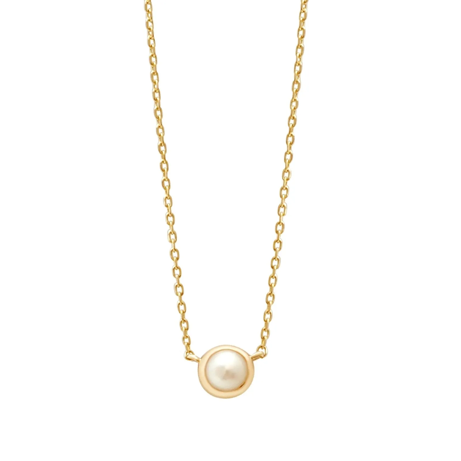 Freshwater Pearl Station Necklace Bezel Set in 14k Gold