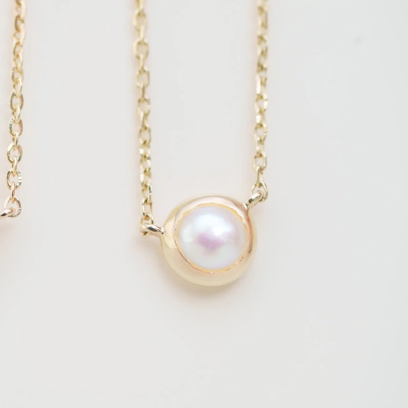 Freshwater Pearl Station Necklace Bezel Set in 14k Gold