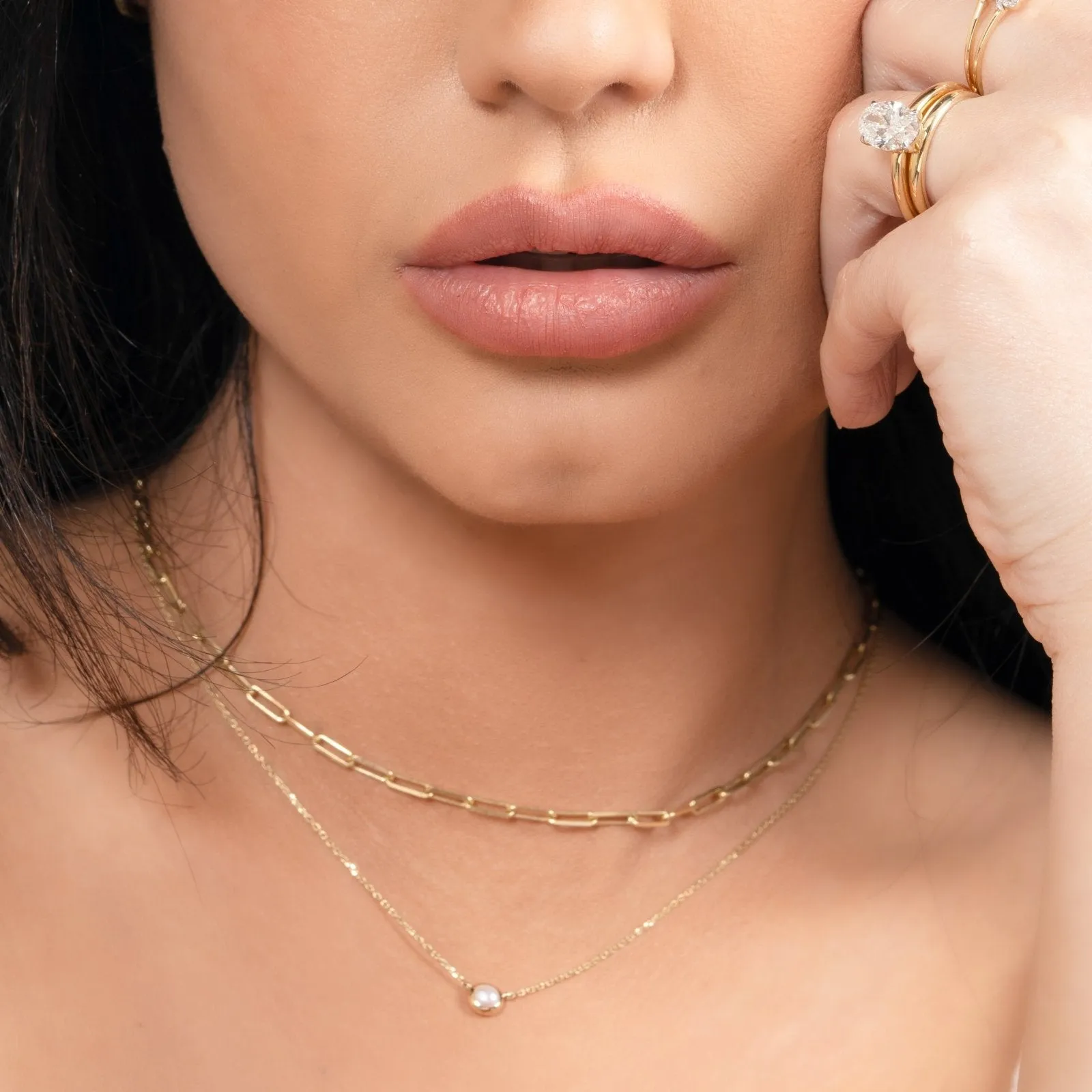 Freshwater Pearl Station Necklace Bezel Set in 14k Gold